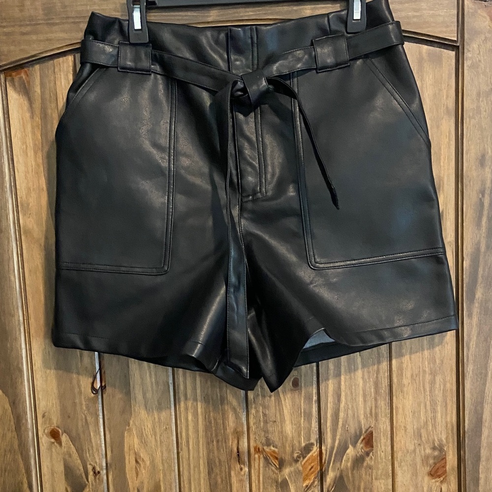 Bagatelle High Waist Black Leather Shorts